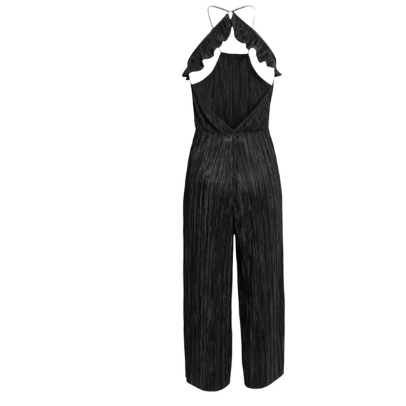 𝅺H&M Divided Pleated Jumpsuit Ruffle Halter Women’s Size 4 Wide Leg - Picture 3 of 10